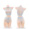 Foreign Trade Sexy Three-point Hollowed-out Erotic Underwear Striped Breast Split Two-piece Set European and American Pure Desire Bikini