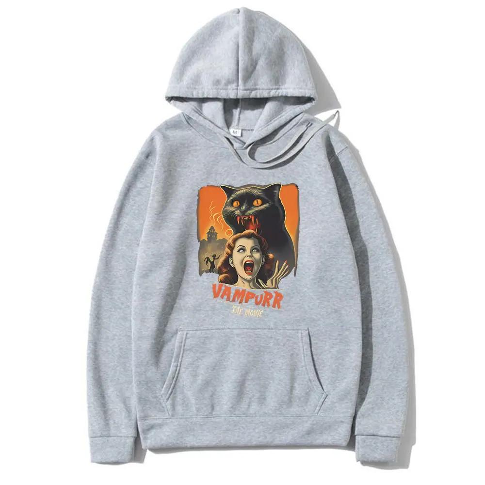 Cat Pattern Hoodie Horror Halloween Printed Hoodie Men's Wool New Hoodie Retro Hoodie Men's Sportswear