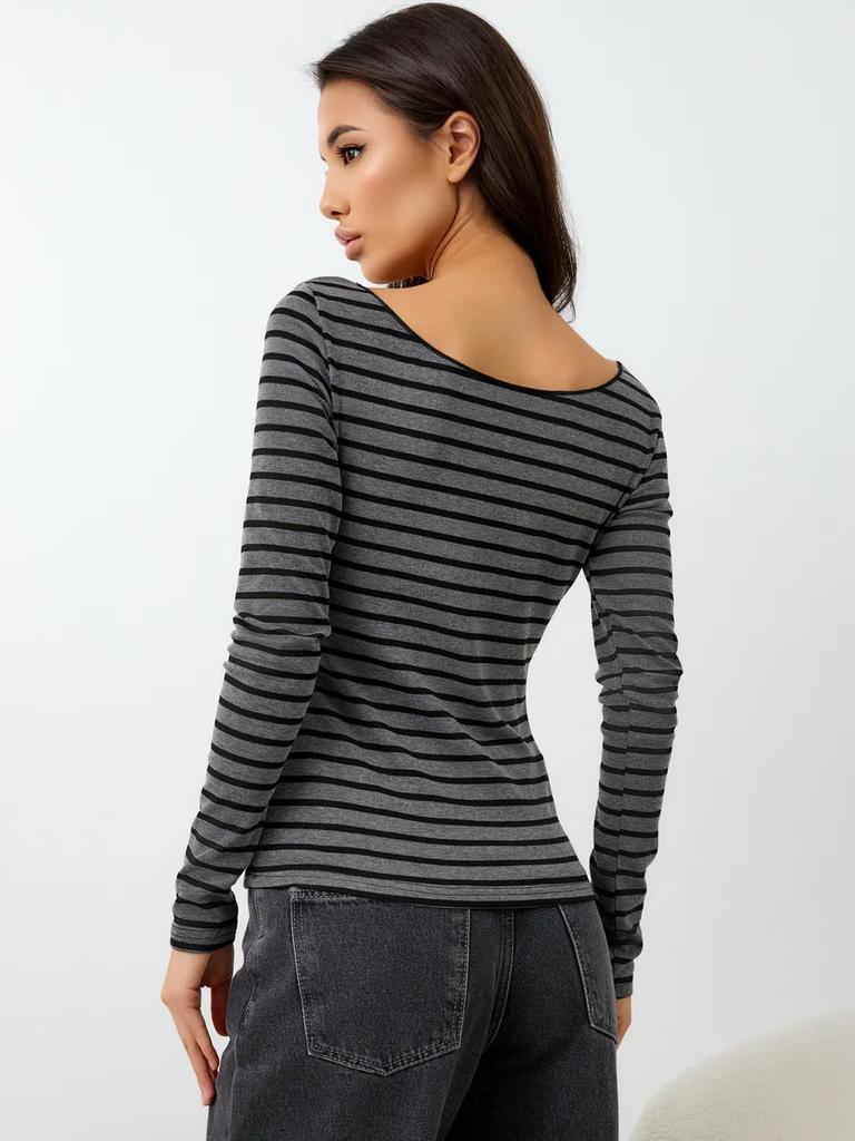 Damski T-shirt w paski z długim rękawem Y2k Top na jedno ramię Casualowy Slim Fit Hot Girl Styl Vintage Modne Ubrania