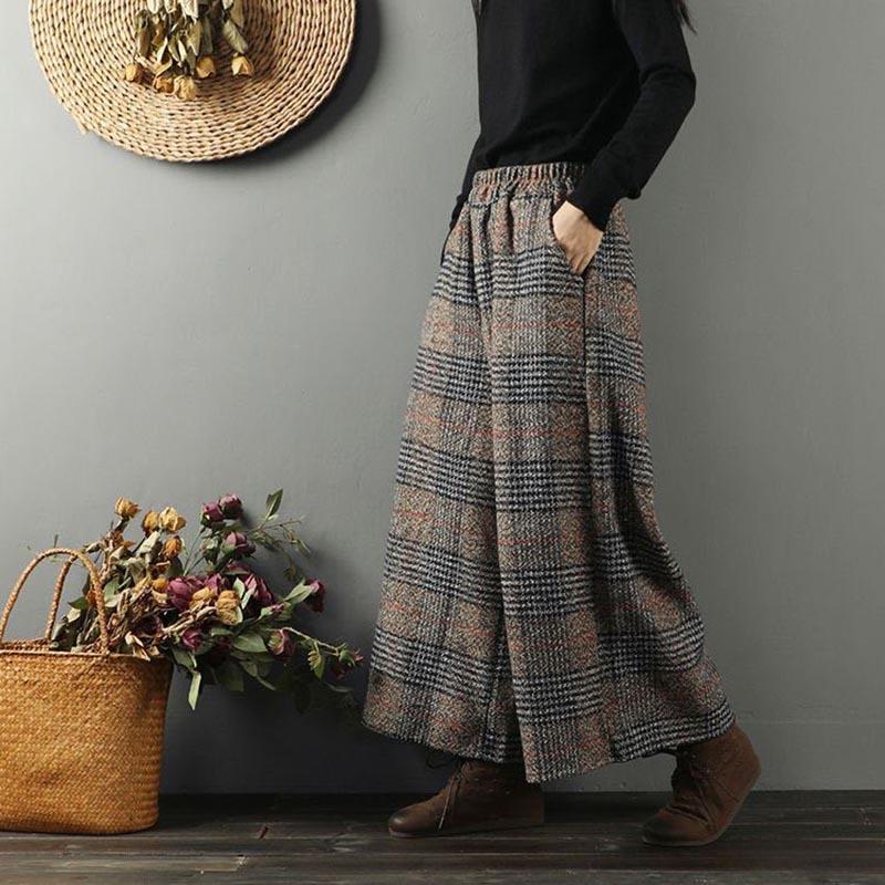 Pants for Women Elastic High Waist Long Trousers Plus Size Skirt Pants Thickened Stretchy Solid Colour Versatile Casual Wide Leg Pants