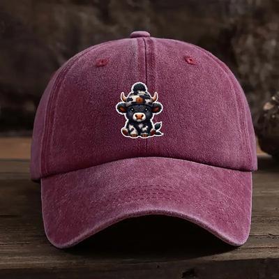 Retro Cow Print Baseball Cap - Adjustable, Washable, Stylish Curved Brim Outdoor Sports Dad Hat
