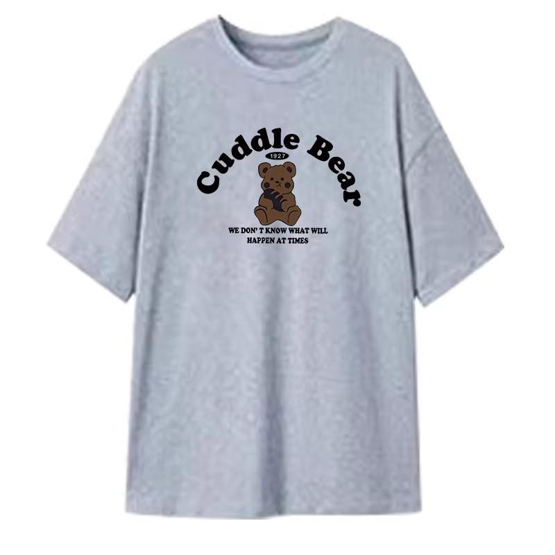 Summer Maternity Light Gray Cotton T-Shirt & Shorts Set - Korean Style, Casual, Loose Fit, Short Sleeve Two-Piece