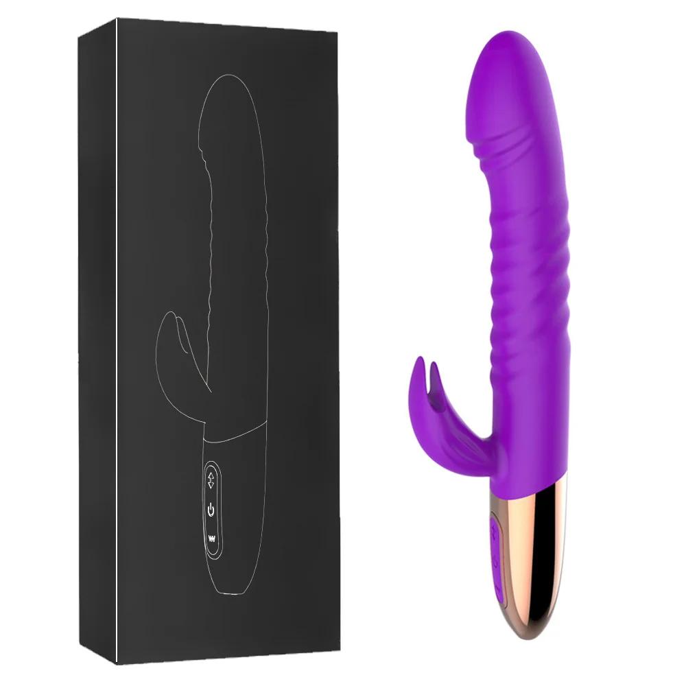 Rabbit Heating Telescopic Vibrator for Women G-Spot Vagina Clitoris Stimulator Dildo Female Masturbator Sex Toy for Adult 18+