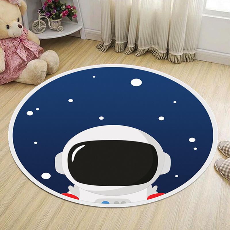 Cute cartoon circular carpet, sky night moon star rocket plane children's room anti slip floor bedroom decoration carpet