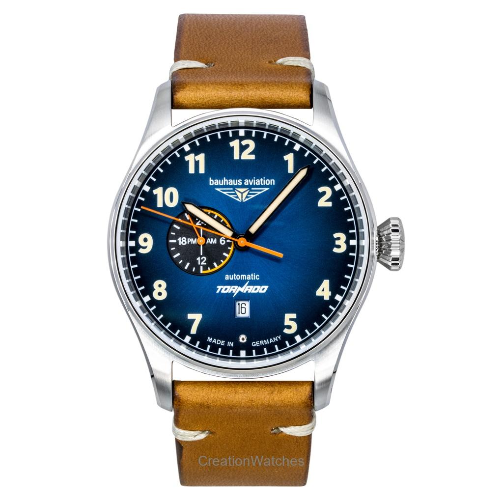 Bauhaus Aviation Tornado Leather Strap Blue Dial Automatic 27643 Men's Watch