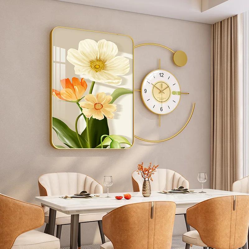 Modern style restaurant wall hanging jewelry crystal porcelain combination decoration hanging picture dining table wall clock
