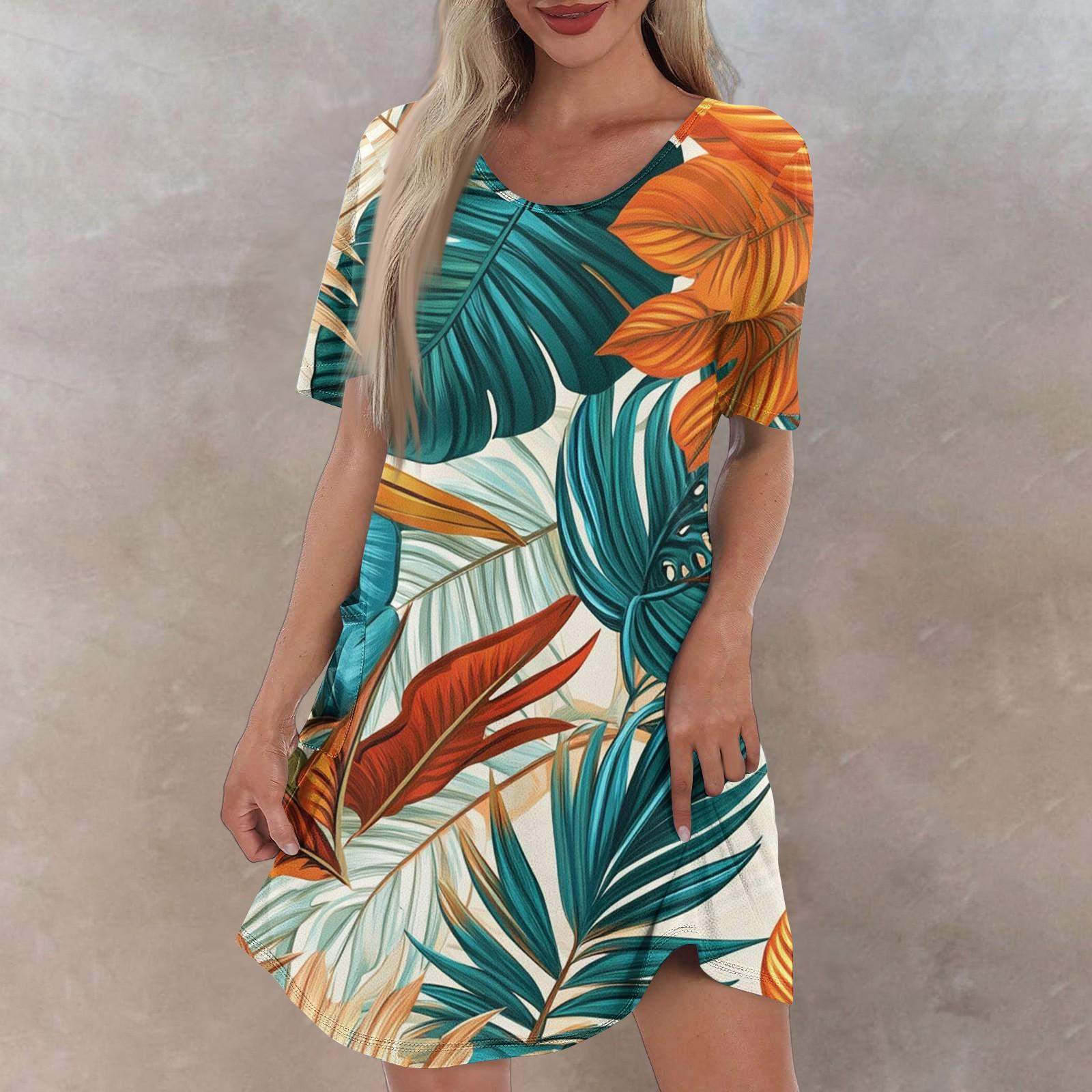 

Женское повседневное и модное платье средней длины с V-образным вырезом и коротким рукавом с принтом XL