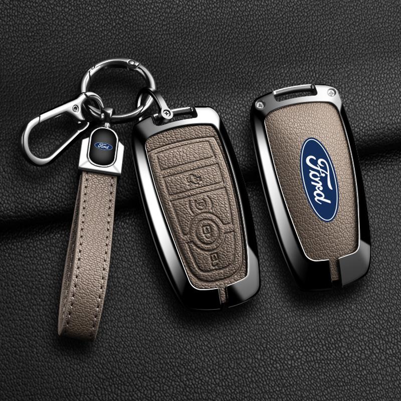 Metal Leather Car Smart Key Case Protect Shell For Ford Explorer Edge Escape Bronco F-150 Mustang Focus MK4 Kuga Taurus Sticker RM9