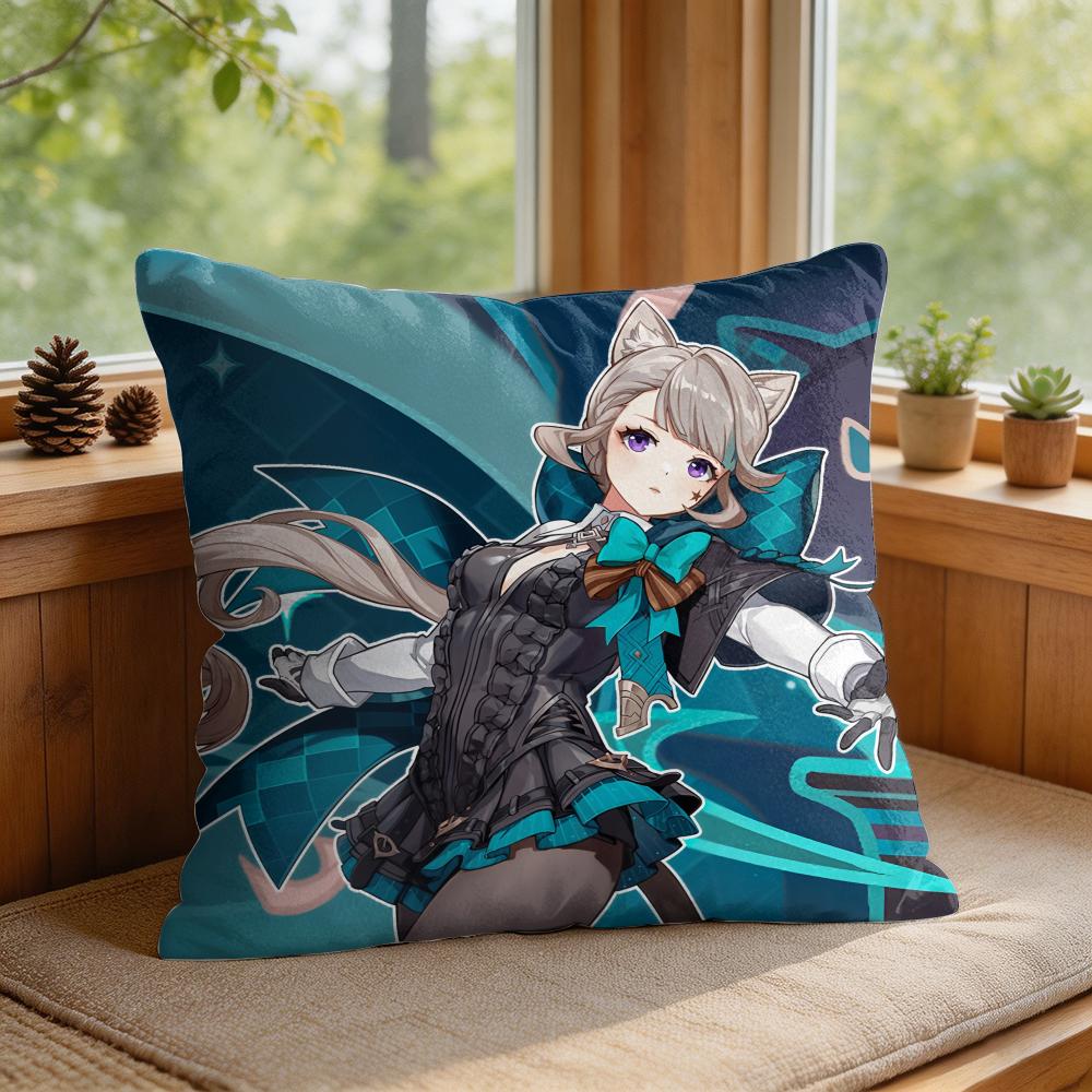 Lynette Genshin Impact Cute Cushion Cover Square Short Plush Pillow Case Living Room Sofa Home Decor Funda X