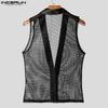 INCERUN Men Deep V Neck Sleeveless Stitching Mesh Sheer See Through Party Tank Tops