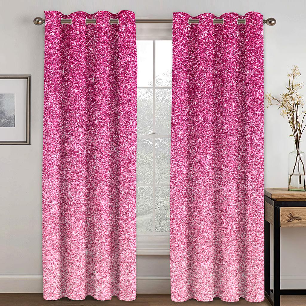 Rainbow Pink Gold Star Glitters Drips Print Children's Window Curtains for Girl Living Room Bedroom Decor 2 Pieces Free Shipping