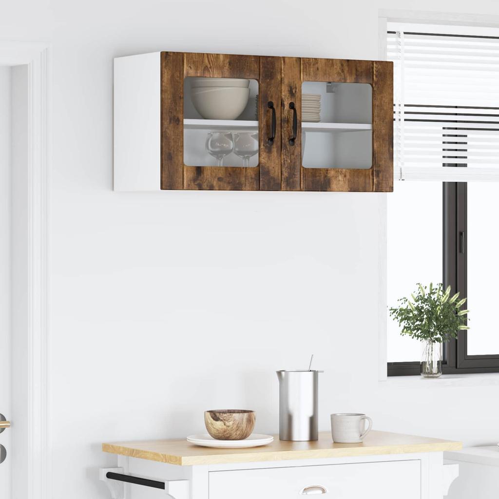 Wall Mounted Glass Cabinet LUCCA Smoked Oak 80 X 31 X 40 Cm