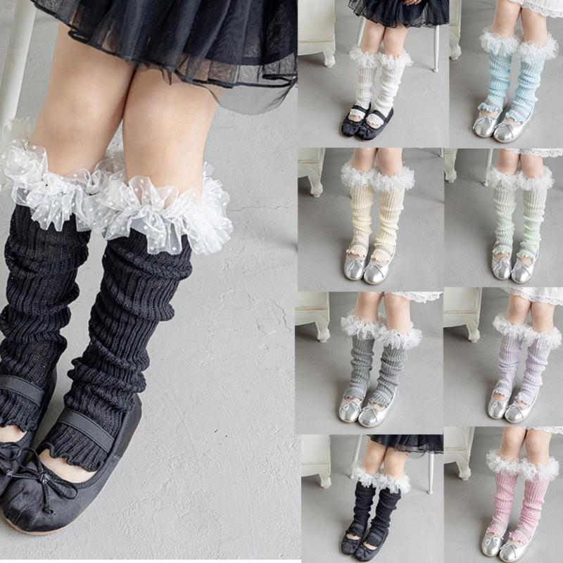 Breathable Cotton Lace Socks for Kids Age 3-13 Years Soft & Comfortable Elastic Leg Warmer with Dot Tulle