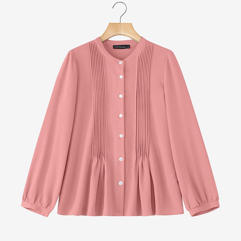

ZANZEA Женская повседневная блузка с круглым вырезом, однотонная, свободного кроя, с длинным рукавом 5XL розовый