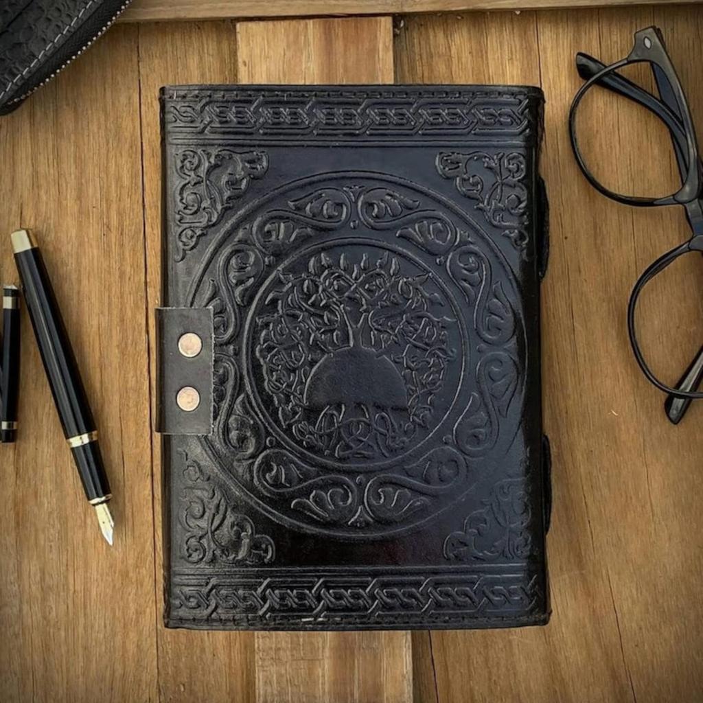 Vintage Leather Third Eye Stone Journal Spell Witch, Book of Shadows - Best Gifts for Men and Women - 7x5