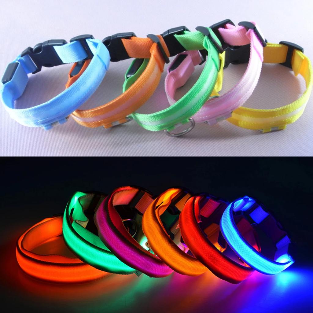 Nylon LED Night Safety Flashing Glow In The Dark Dog Leash Dogs Luminous Fluorescent Pet Dog Collar