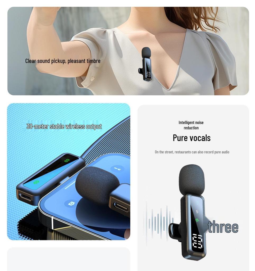 Universal Wireless Lapel Microphone with Noise Reduction for Outdoor Recording and Live Broadcasts