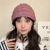 Grey Crimped Knitted Wool Hat Women's Autumn and Winter Face Small Pile Hat Big Head Circumference Ear Protection Warm Pullover Couple Hat