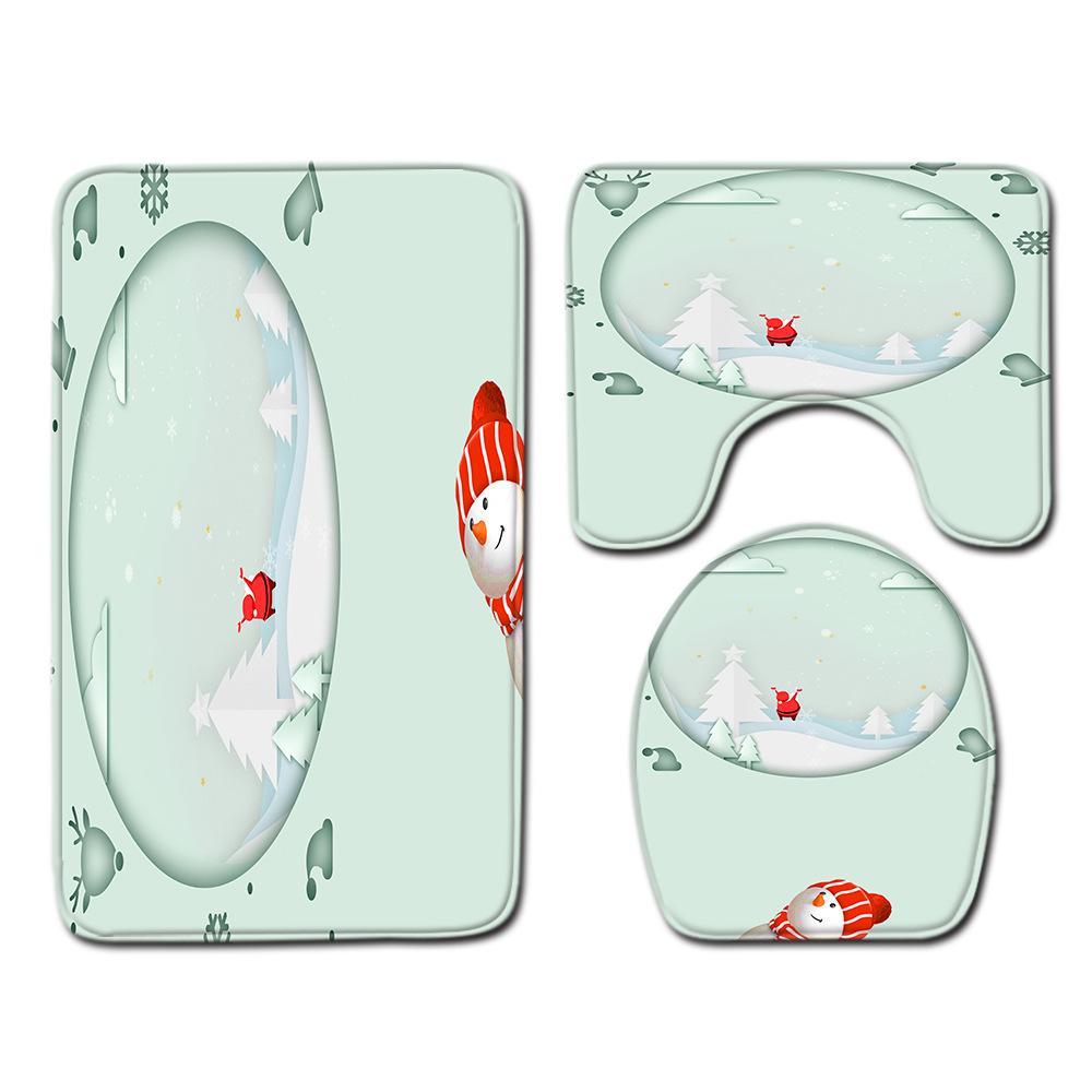 Christmas Bathroom Floor Mat Toilet Three-Piece Set
