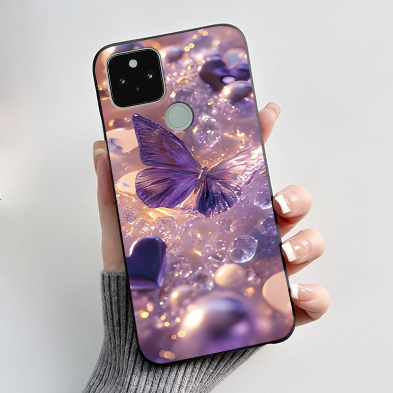 Silikonhülle für Google Pixel 5 Pixel 5A Pixel5 Pixel5A Weiche Abdeckung Luxus Mode Schmetterlingsblumen Bemalt Schwarz Handyhülle