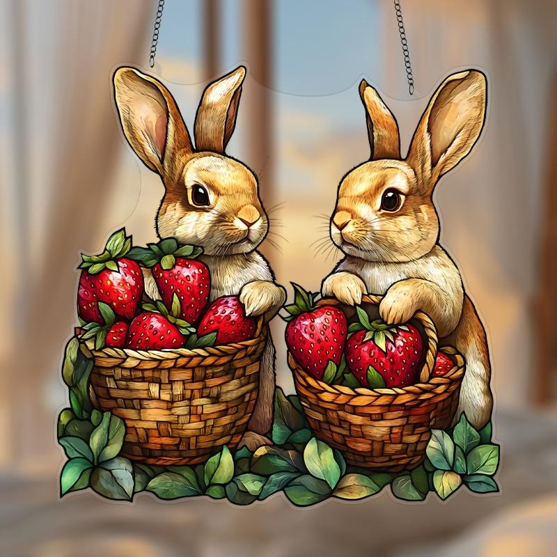 

Rabbits Strawberries Suncatcher Stained Glass Effect Hanging Window Ornament Windows Gardens or Indoor All Season Decoration