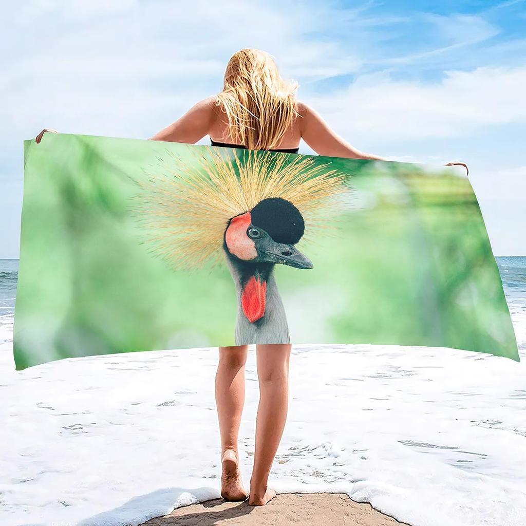 Red-Crowned Crane Series Seaside Vacation Beach Towel Swimming Bath Towel Microfiber Sports Towel