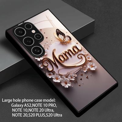 Golden Butterfly Mom Glass Phone Case Suitable for Samsung Galaxy S26 S25 S24 S23 S22 S20 FE/Ultra/Plus Anti Drop Back Cover