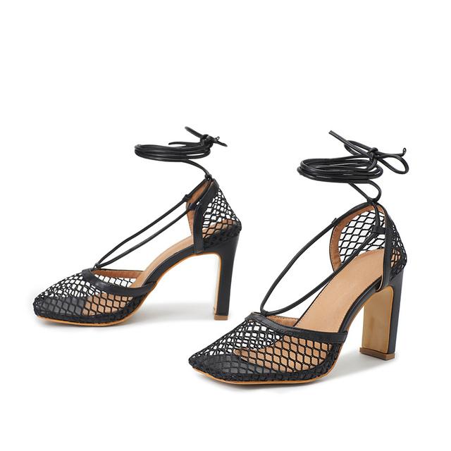

Летние женские босоножки на высоком каблуке 9,5 см, женские фетиш-гладиаторы, желтые босоножки на блочном каблуке, пикантные туфли на шнуровке, сетчатый ремешок с перекрестием 42 чёрный