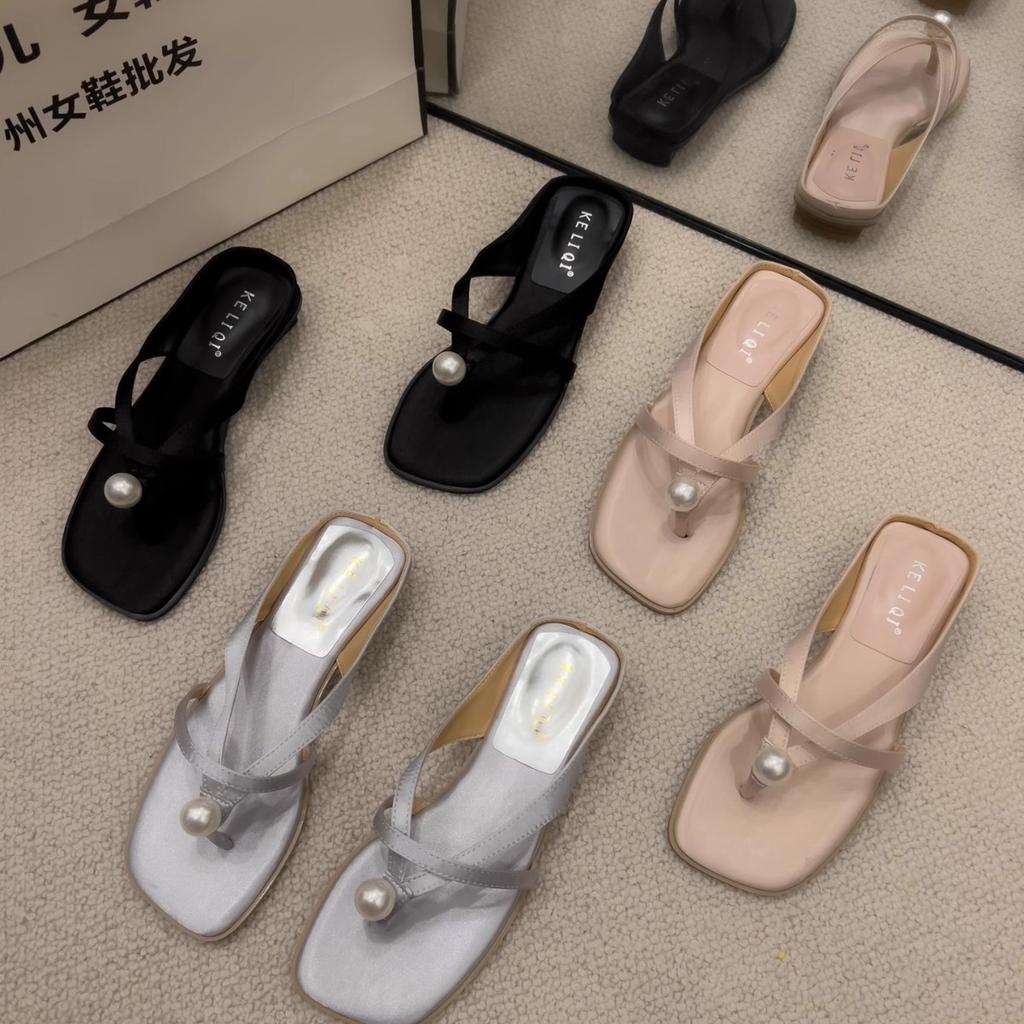 Franska gao högklackade kilklackar flip-flops skor dam sommarplagg med kjol strass muffinbotten coola tofflor dam