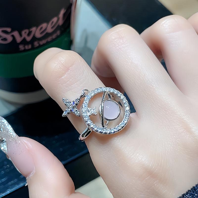 Super Flash Zircon Full Diamond Micro-Inlaid Open Ring Niche Light Luxury High Sense Cold Wind Index Finger Ring Female