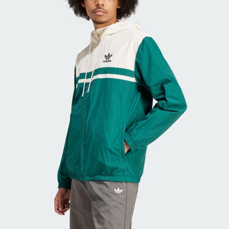 Adidas Originals Colorblock Logo Print Long Sleeve Hooded Windbreaker Jacket Men Outerwear Green IU0201