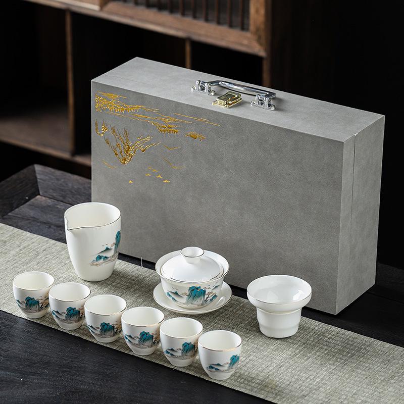 White Porcelain Mutton Fat Jade Kung Fu Tea Set - Perfect for Home, Workplace, or Gift