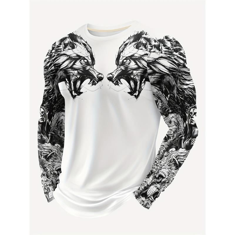 

Мужская футболка с длинными рукавами и принтом в стиле ретро и этнических мотивов, весенне-летняя, мужская дышащая футболка с круглым вырезом и длинными рукавами для занятий спортом на открытом воздухе 5XL