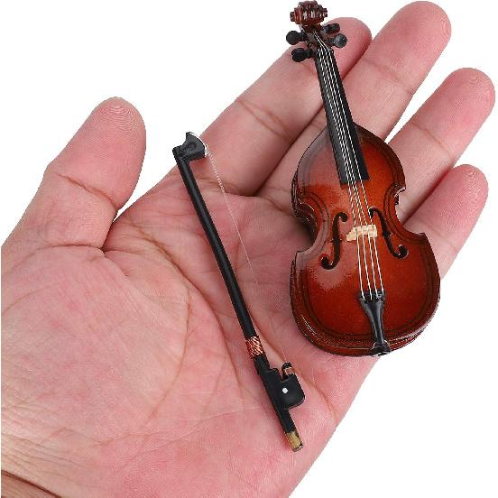 Miniature Bass with Stand and Case, Wooden Miniature Bass with Stand and Case Mini Bass Miniature Dollhouse Model Dollhouse Model Home Decoration