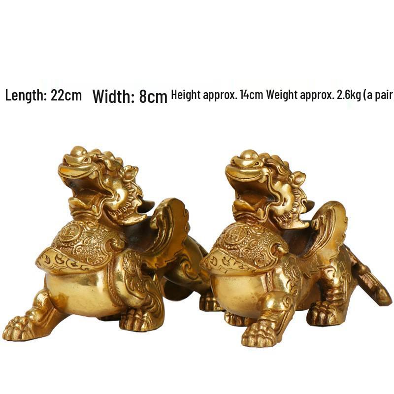 Single-Horned Copper Pixiu Ornaments - Pair of Armored Home Décor Figures
