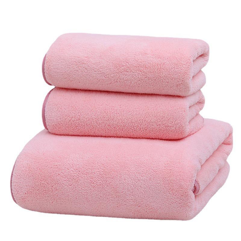 Thickened Lint-Free Coral Fleece Bath Towel Set - Extra Large, Absorbent, 3-Piece Household Set