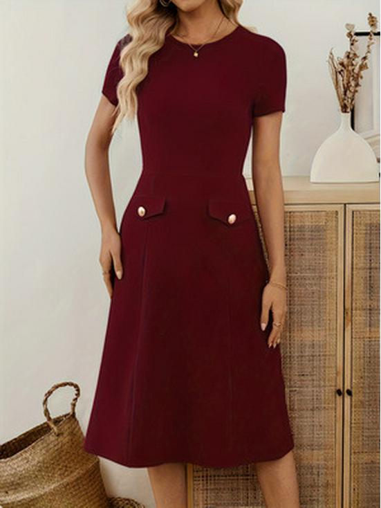 Women's Summer Solid Color Slim Fit Dress with Round Neck