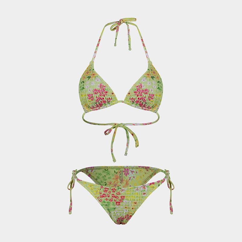 TS JYL-BK045 Mesh Skirt Three-Piece Bikini, Print Triangle Slim Swimwear For Vacation