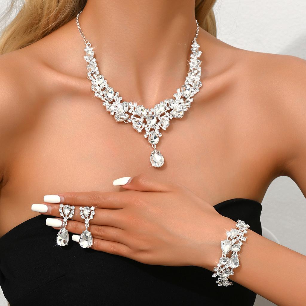 Modny Kryształowy Naszyjnik Kolczyki Zestaw Biżuteria Ślubna Damskie Akcesoria