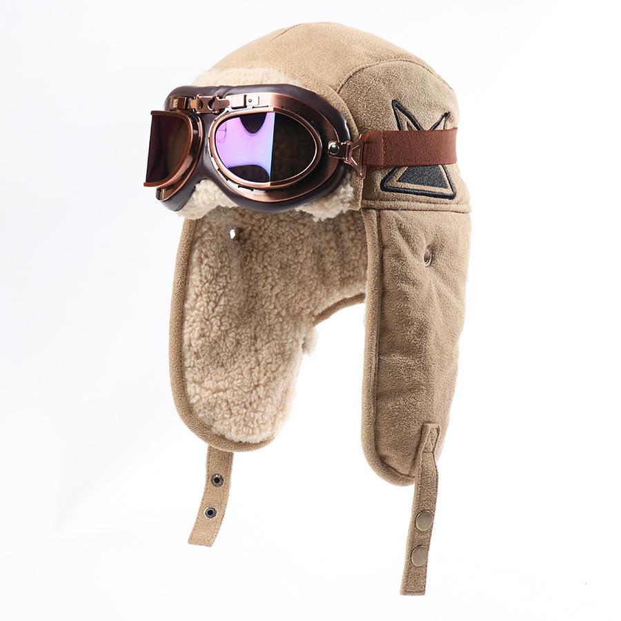 Men's and women's winter turning cloth lamb wool goggles Lei Feng hat autumn and winter new warm cycling ear protection hat pilot hat