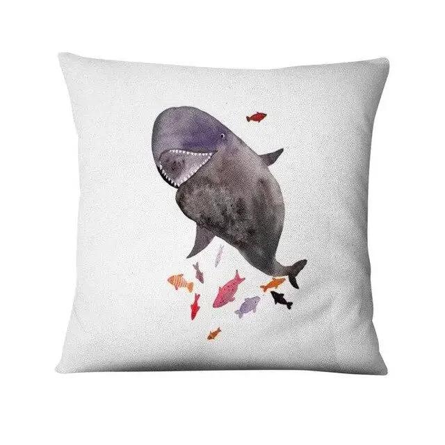 Nordic Ocean Cushion Decoration Pillow Cartoon Whale Print Pillowcase Home Decoration Sofa Pillow Home Pillow Decoration