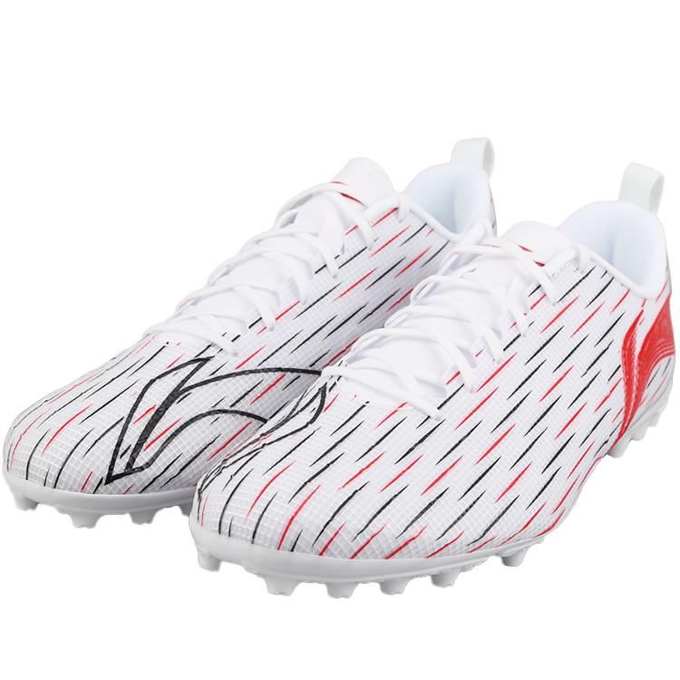 Li Ning MG Multi Ground Artificial Turf TPU Cushioning Slip Resistant Soccer Shoes Unisex White Red YSFU043-4