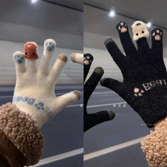 Women's Cute Winter Touchscreen Wool Knit Gloves - Velvet Lined, Cold-Proof for Cycling and Daily Wear