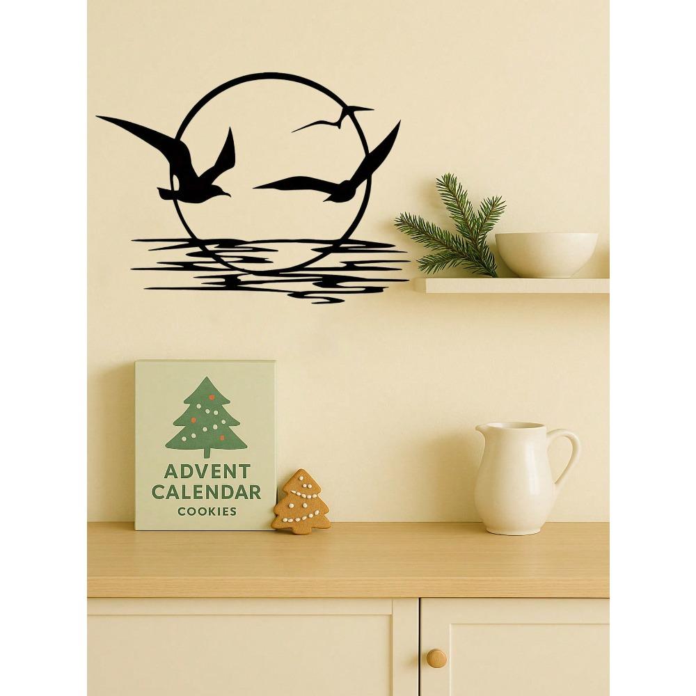 Metal Wall Art Sea Sunrise Seagull Home Decor Modern Waterproof Rustproof Gift