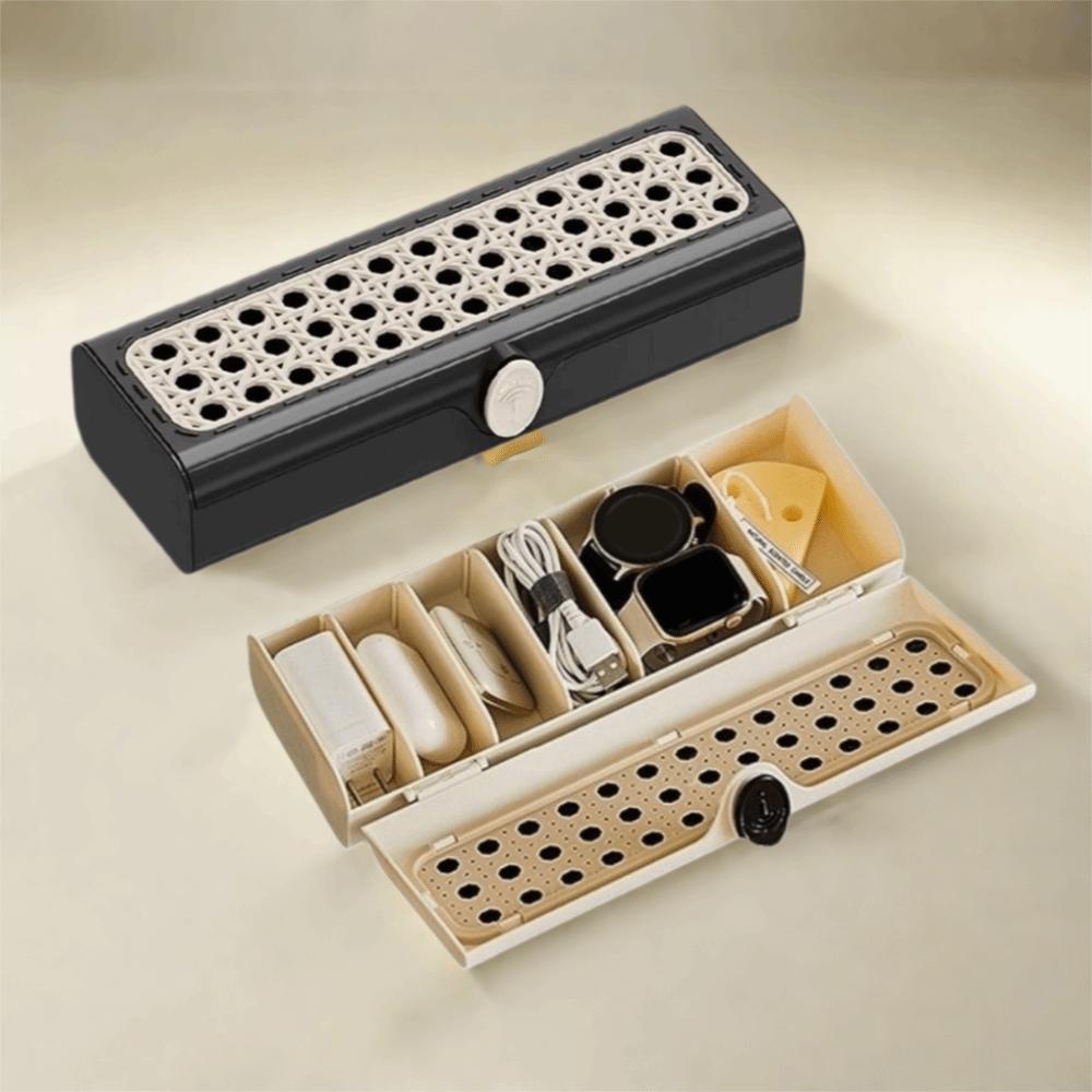 Plastic Date Cable Storage Box Rattan Weave Style Charging Cord Management Case  Office