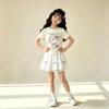 Girls Summer Cartoon Print Short Sleeve Top with Bow Cake Dress Set