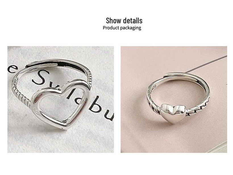 Yinruitai s925 Argent Sterling Cœur Creux Empilables Tendance Coréenne Bagues de Couple pour Femmes
