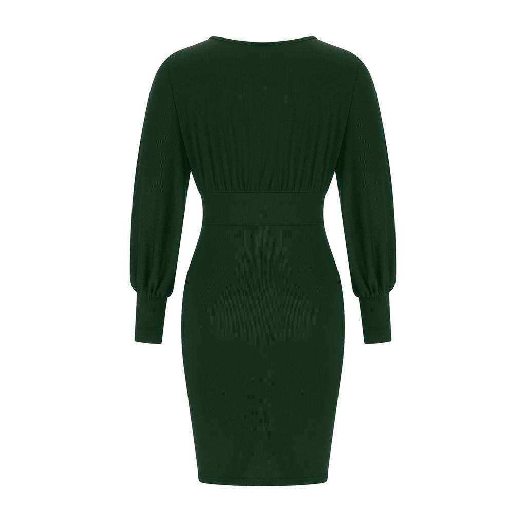 Women's Fashion Color Slim Fit Temperament Dress Knitted Doll Sleeve Skirt