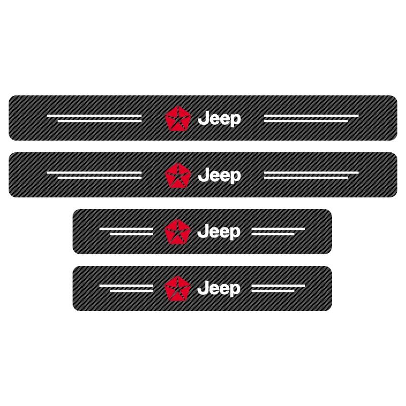 4Pcs Carbon Fiber Car Doorsill Protector Sticker For Jeep Compass Wrangler Gladiator Renegade Grand Cherokee Wagoneer AJW1