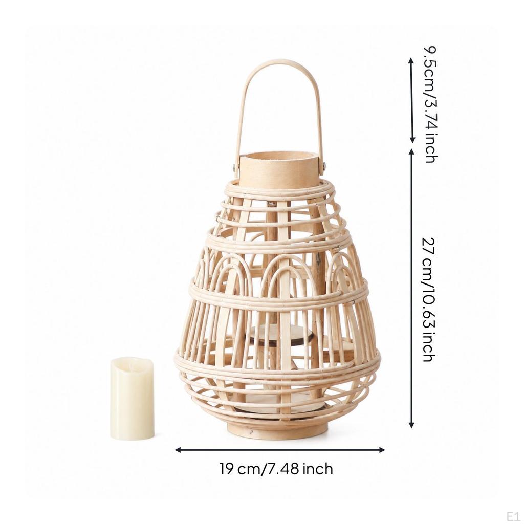 Rattan Lantern Powered with Electronic Candle Woven for Living Room, Bedroom S